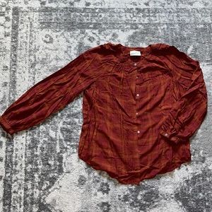 Plaid Button Down Orange and Red Blouse